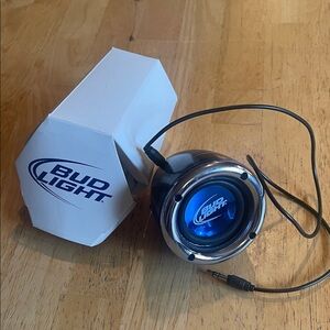 Bud Light Blue and Silver Portable Speaker with Charging Audio USB Cable